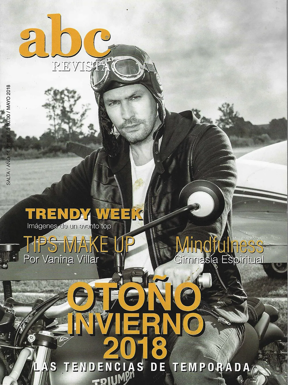 abc Revista cover, Autumn Winter 2018, Nacho Valenti Lacroix on a motorcycle